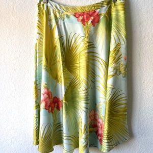 Tommy Bahama 100% silk skirt in coral and green tropical print